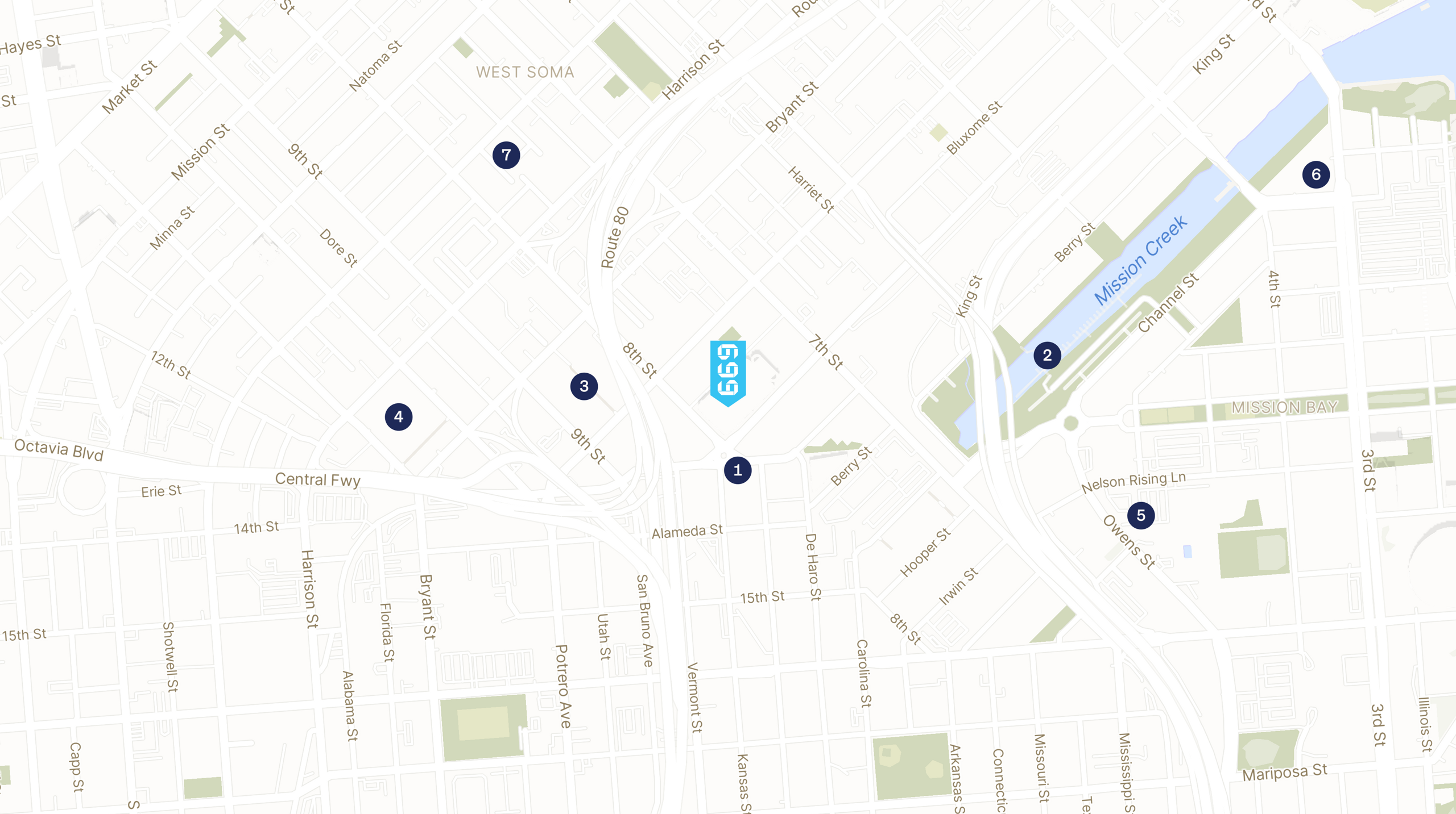 Map showing the location of Townsend Center with icons for LOCATION tab