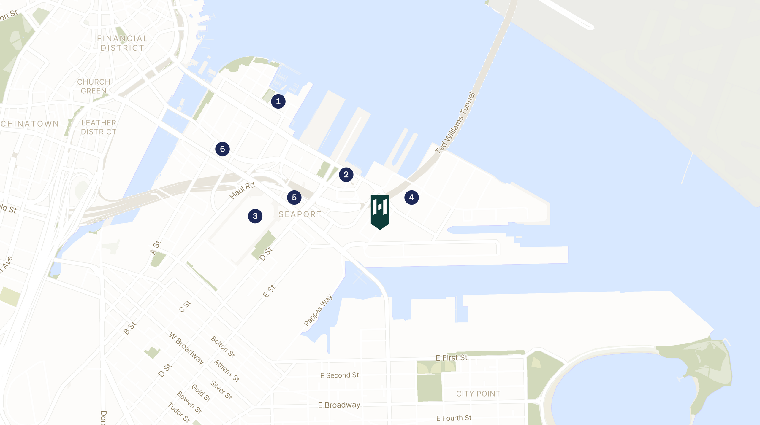 Map showing the location of 2 Harbor with icons for LOCATION tab