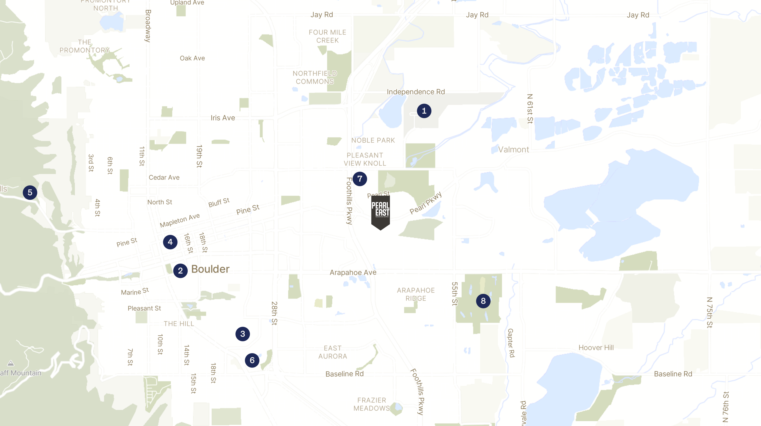 Map showing the location of Pearl East Campus - 4780 with icons for LOCATION tab