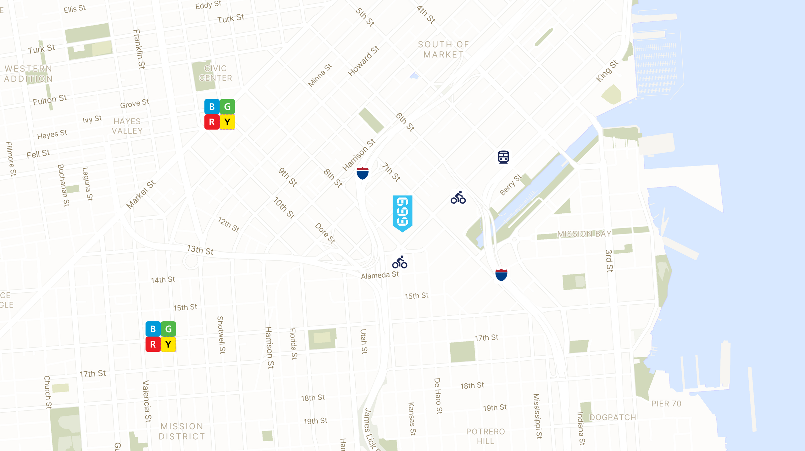 Map showing the location of Townsend Center with icons for TRANSIT tab