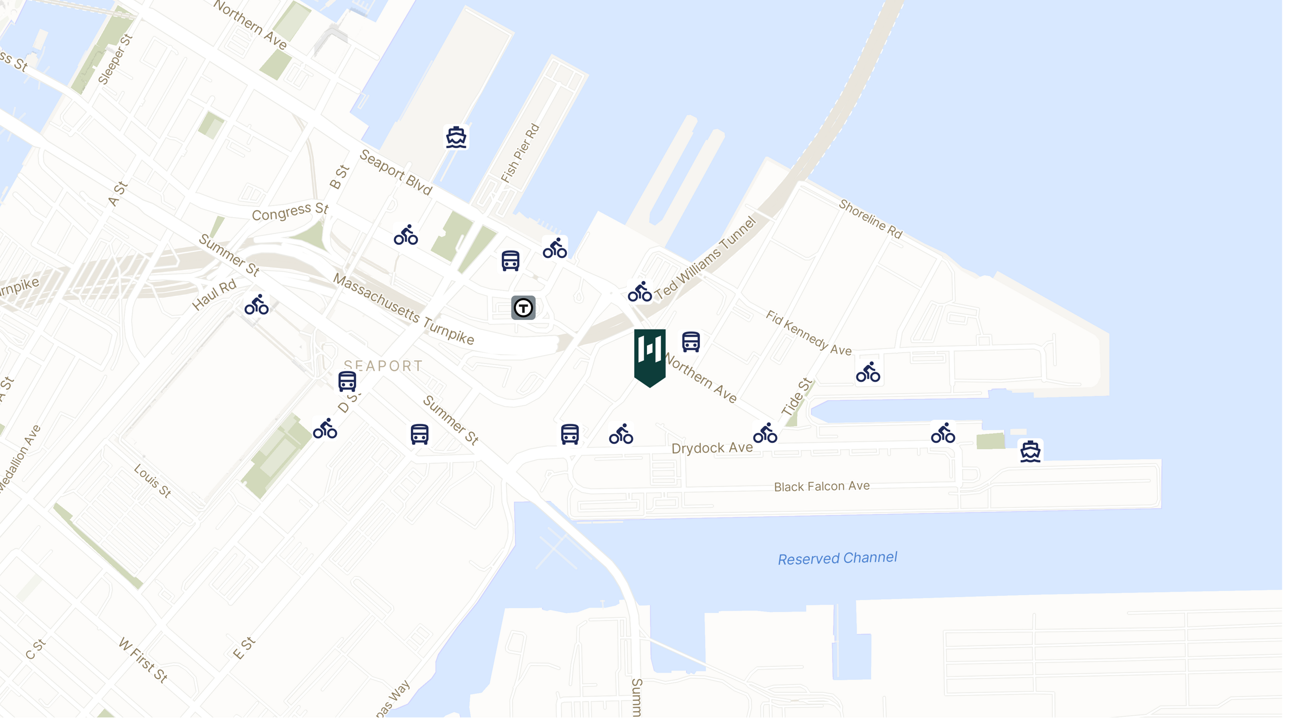 Map showing the location of 2 Harbor with icons for TRANSIT tab